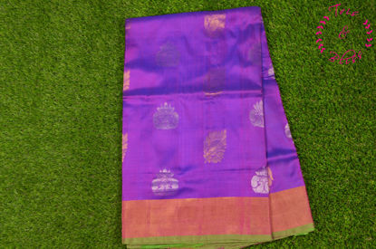Picture of Purple and Parrot Green Uppada Silk Saree with Silver and Gold Zari Butta and Rich Pallu