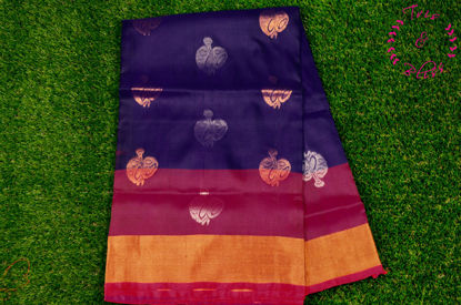Picture of Violet and Pink Uppada Silk Saree with Silver and Gold Zari Butta and Rich Pallu