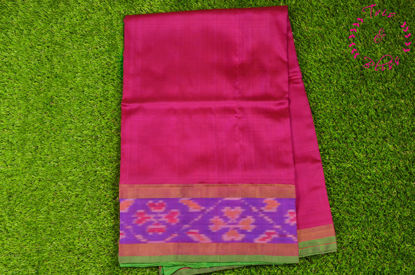 Picture of Pink and Parrot Green Uppada Silk Saree with Small Pochampally Border
