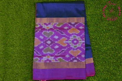 Picture of Dual Shade Blue and Pink Uppada Silk Saree with Big Pochampally Border