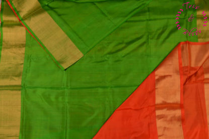 Picture of Orange and Green Half and Half Plain Uppada Silk Saree with Zari Border