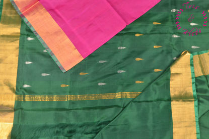 Picture of Pink and Bottle Green Half and Half Uppada Silk Saree with Butta and Border