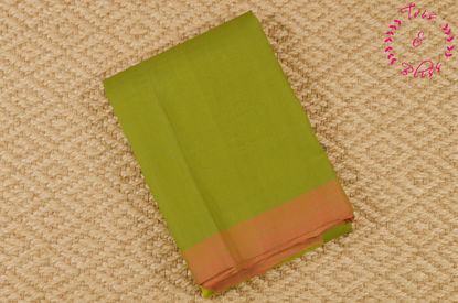 Picture of Pista Green and Melon Orange Plain Mangalagiri Handloom Cotton Saree