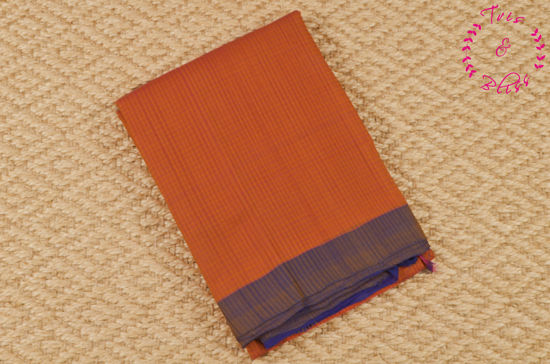 Picture of Orange and Violet Missing Checks Mangalagiri Handloom Cotton Saree