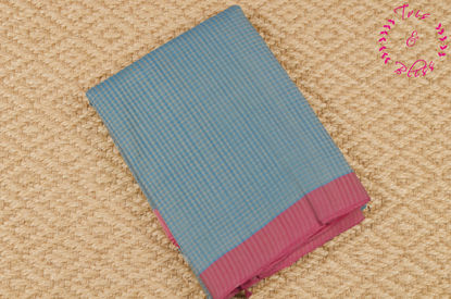 Picture of Blue and Pink Missing Checks Mangalagiri Handloom Cotton Saree