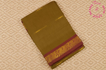 Picture of Khaki and Maroon Mangalagiri Handloom Cotton Saree With Zari Butta and Border