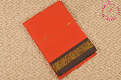 Picture of Orange and Green Mangalagiri Handloom Cotton Saree With Zari Butta and Border