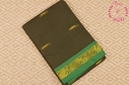 Picture of Moss Green and Green Mangalagiri Handloom Cotton Saree With Zari Butta and Border