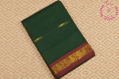 Picture of Bottle Green and Maroon Mangalagiri Handloom Cotton Saree With Zari Butta and Border
