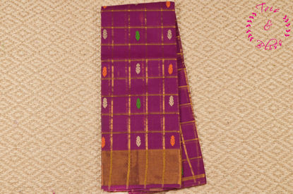 Picture of Magenta Big Zari Checks Mangalagiri Handloom Cotton Saree With Butta and Zari Border
