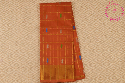Picture of Orange Big Zari Checks Mangalagiri Handloom Cotton Saree With Butta and Zari Border