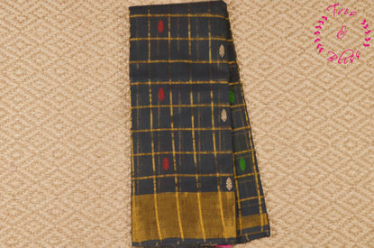 Picture of Grey Big Zari Checks Mangalagiri Handloom Cotton Saree With Butta and Zari Border