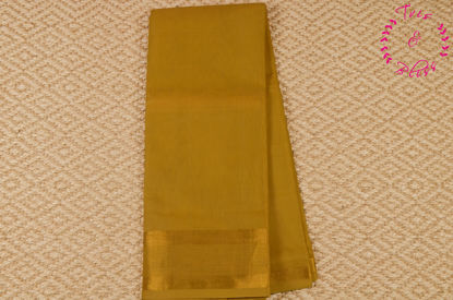 Picture of Olive Yellow Plain Mangalagiri Handloom Cotton Saree with Zari  Border