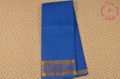 Picture of Peacock Blue Plain Mangalagiri Handloom Cotton Saree with Zari  Border