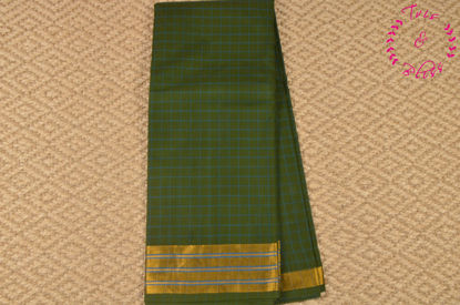 Picture of Moss Green and Blue Checks Mangalagiri Handloom Cotton Saree With Zari Border
