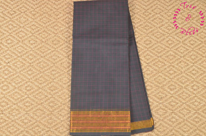 Picture of Slate Grey and Pink Checks Mangalagiri Handloom Cotton Saree With Zari Border