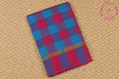 Picture of Anand Blue and Pink Checks Mangalagiri Handloom Cotton Saree