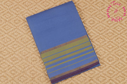 Picture of Blue and Yellow Plain Mangalagiri Handloom Cotton Saree