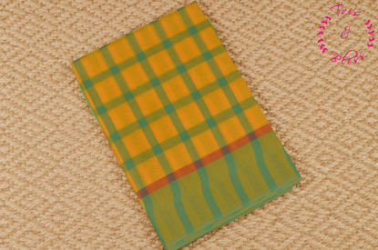 Picture of Yellow and Sea Green Checks Mangalagiri Handloom Cotton Saree