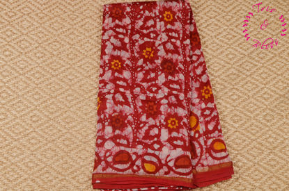 Picture of Red Batik Print Chanderi Silk Saree with Small Zari Border