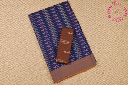 Picture of Navy Blue and Brown Pochampally Ikkat Cotton Saree