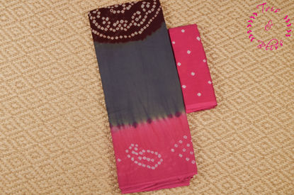 Picture of "Grey, Maroon and Baby Pink Tie and Dye Bandhani Cotton Saree"