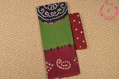 Picture of "Mehandi Green, Navy Blue and Maroon Tie and Dye Bandhani Cotton Saree"