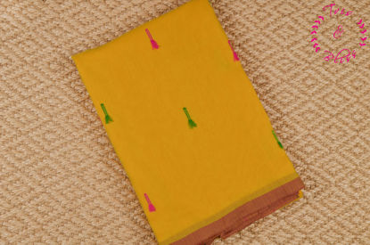 Picture of Mango Yellow and Pink Pompom Soft Handloom Cotton Saree