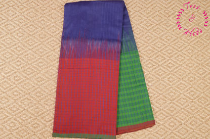 Picture of "Blue, Red and Green Pure Cotton saree with Checks Border"